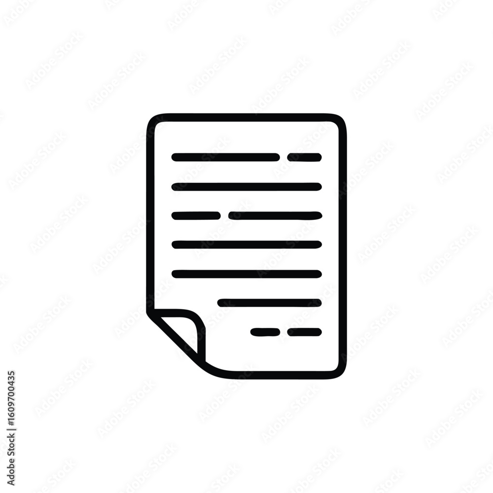 Poster outline icon a document with text lines curled corner paper writing