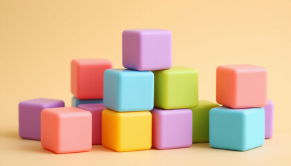 Obraz premium Children's toy rubber cubes on pastel cream background