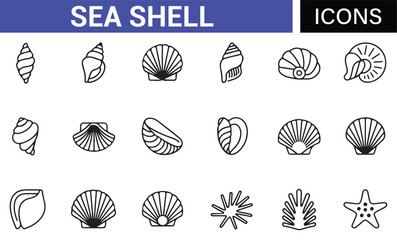 Nature Icons of Sea Shells and Marine Life for Coastal Design