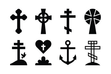 Various religious and symbolic crosses and anchors Celtic cross Orthodox cross