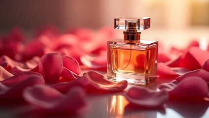 Elegant Perfume Bottle with Rose Petals – Romantic Fragrance Concept
