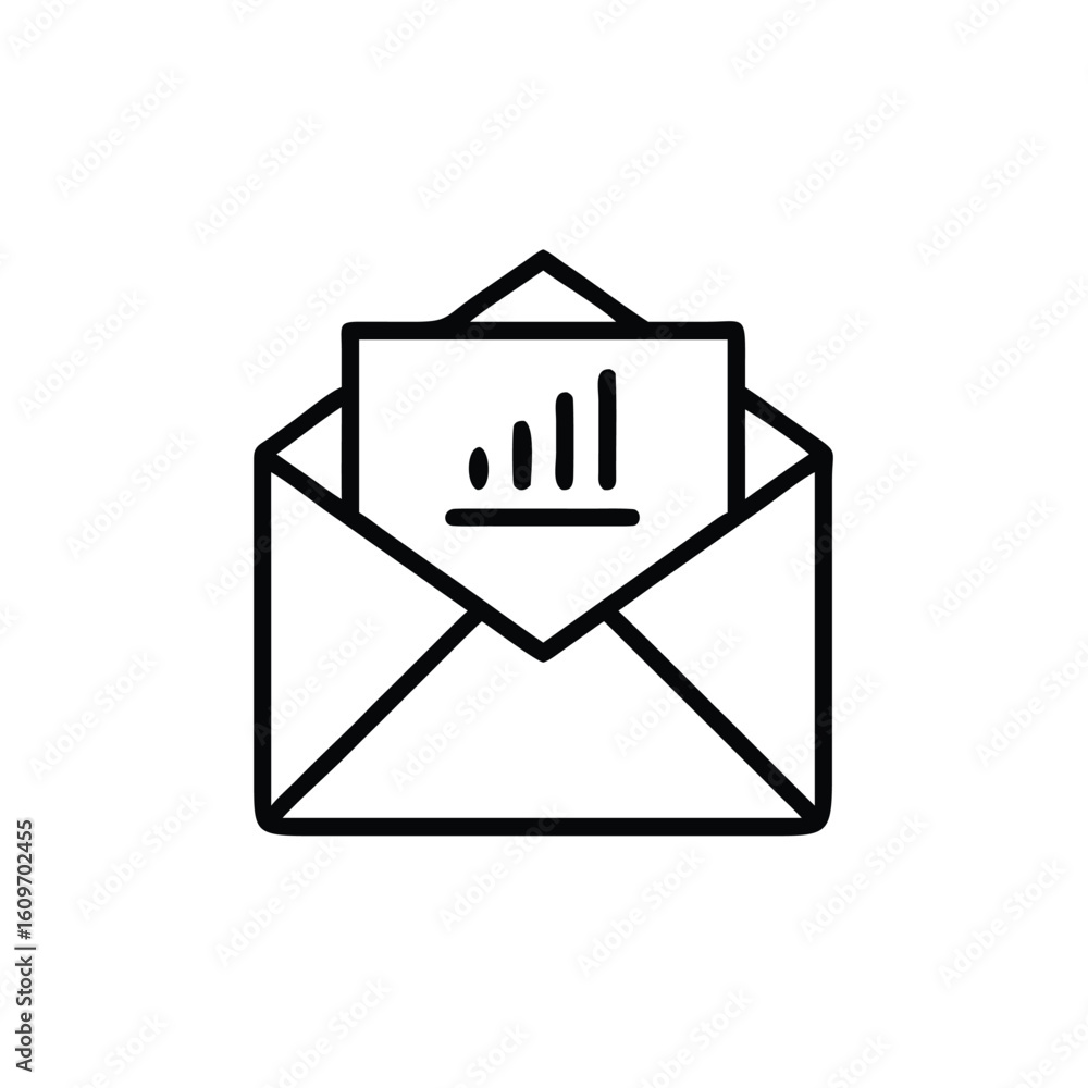 Poster outline icon open envelope with bar chart email mail