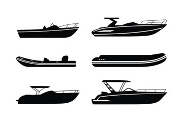 Black boat silhouettes with white accents watercraft vessel