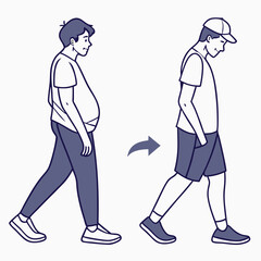 Before and After Weight Loss Transformation Man Walking Illustration