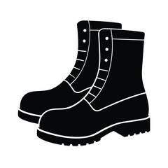 Black Silhouette of Work Boots or Military Boots on White Background