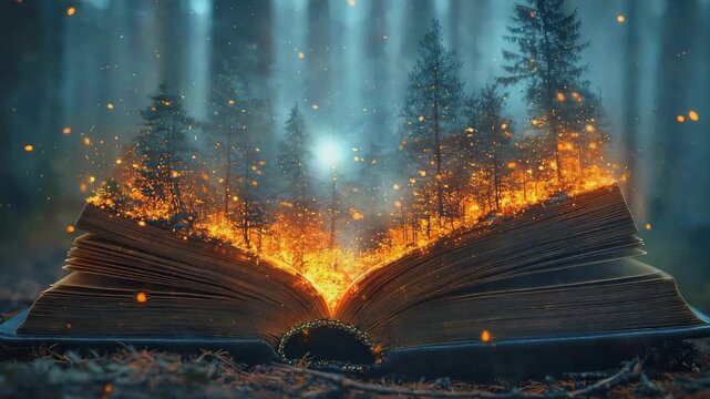 Mental escape: storybook awakens hidden world, fueling inventive thought, weaving expressive fantasy, guiding mind through surreal environment built from narrative, idea, symbol, and emotional detail