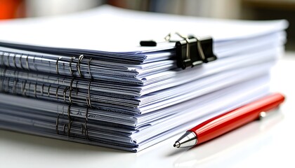 Educational Worksheets Stacked on Desk, Close-Up Image, Organized Study Materials in Clear Environment