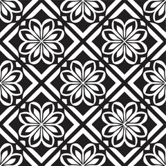 Elegant Black and White Floral Geometric Pattern Striking Contrast and Symmetrical Design Perfect for Backgrounds Textiles and Decorative Purposes