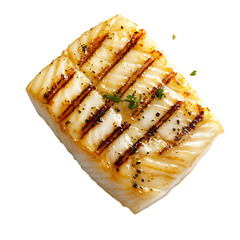 Grilled Fish Fillet with Crosshatch Marks and Fresh Herbs