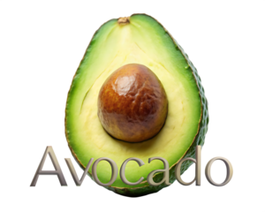 a picture of an avocado in a black font avocado, black on white background PNG.AI Generated.