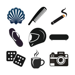 Nautical shell comb cigarette flip flop helmet skateboard dice coffee cup camera seashell hair comb