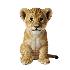 Obraz premium Adorable lion cub sits against black background