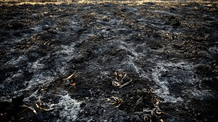 Burned Agricultural Field After Deforestation and Crop Burning