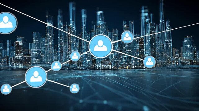 Connecting the Digital Dots: An abstract representation of a global network, highlighting the interconnectedness of individuals within a sprawling cityscape.