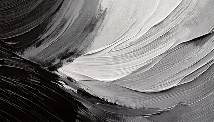 Monochrome abstract metallic dark background with noise. White brush stroke acrylic paint over black background. Art graphic creative design element. Abstract banner template illustration.