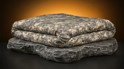 Camouflage Blanket on Rock Surface with Warm Background Glow