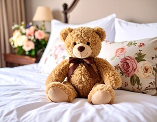 Teddy bear on a bed