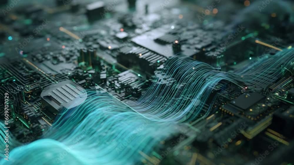 Poster abstract circuit board design: a captivating macro view unveils an intricate circuit board design, w