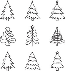 Fototapeta premium Hand Drawn Doodle Christmas Tree Set Vector Line Art Collection