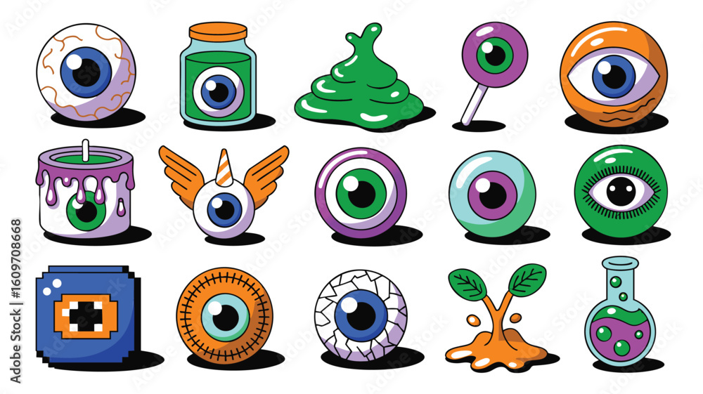 Aufkleber eyes colorful icons graphics for design projects