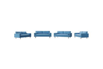 A collection of blue sofas isolated on a transparent background