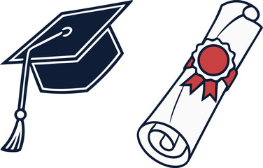 Graduation Icon Set for Education and Academic Projects. Flat Graduation Icon Collection for School and College Designs. Academic Graduation Icon Set for Learning and Success Themes. Modern Graduation