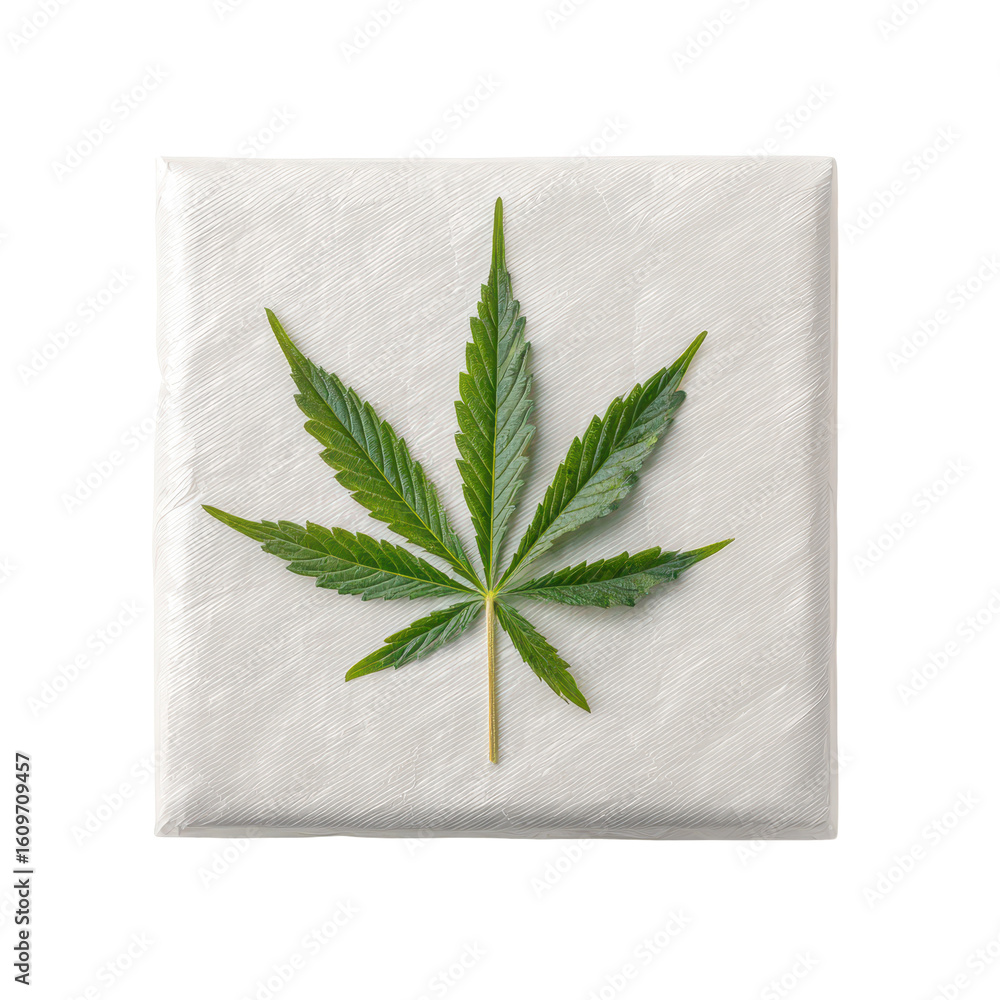 Poster leaf placed on a white surface in natural light, highlighting its unique shape and texture in a calm