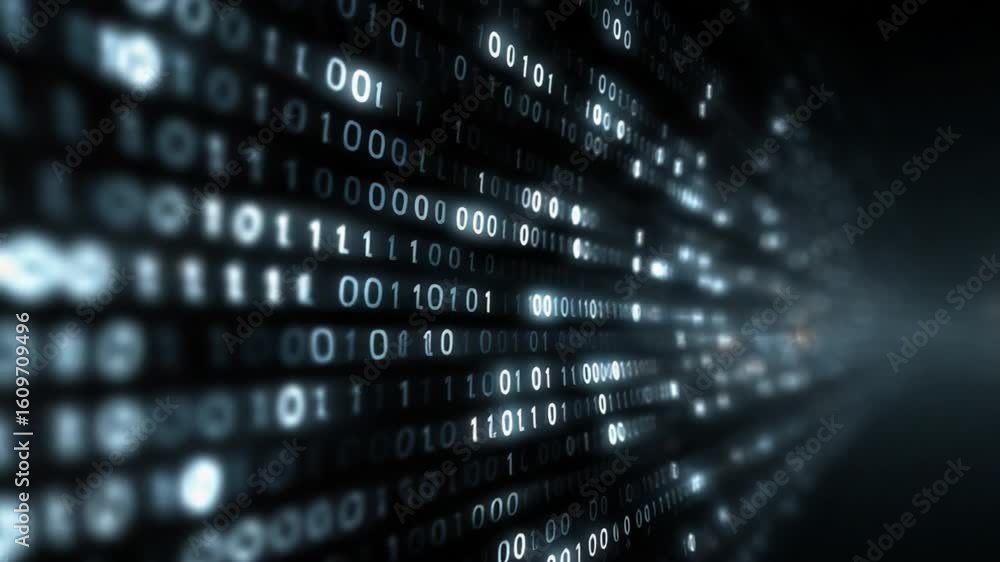 Poster digital matrix: a visual representation of a digital matrix, depicting a stream of binary code flowi