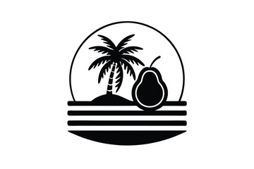 Fototapeta premium Tropical Sunset Scene with Palm Tree and Avocado on a Towel