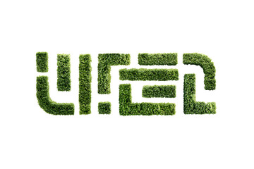 Green hedge letters forming a maze on a transparent background