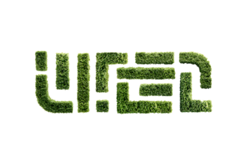 Green hedge letters forming a maze on a transparent background