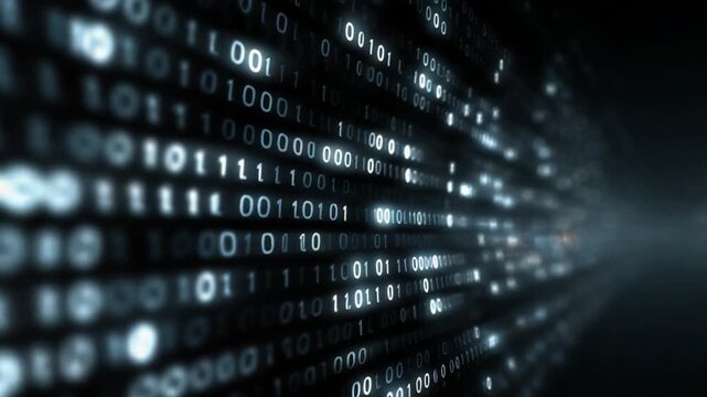 Digital Matrix: A visual representation of a digital matrix, depicting a stream of binary code flowing, signifying technological advancement. 