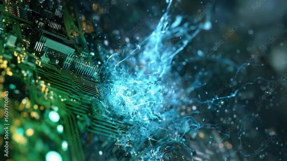 Poster cybernetic surge: a captivating fusion of technology and abstract elements, showcasing an electrifyi