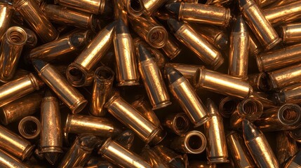 Golden Spent Bullet Casings Piled Together in a Random Arrangement