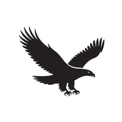 Fototapeta premium Black silhouette of an eagle in flight with wings spread bird