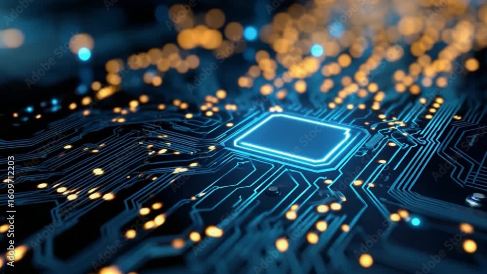 Poster cybernetic blueprint: immerse yourself in the intricate design of a circuit board, alive with lumino