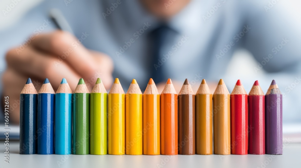 Poster a colorful array of pencils for creative expression and artistic activities.