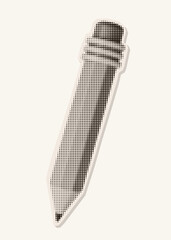 Retro halftone illustration of a pencil. Vintage photocopy style. Ideal for back to school designs, creative posters, zines, educational visuals, mixed media collages.