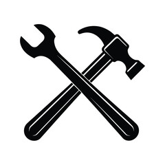 Black and White Hammer and Wrench Crossed Minimalist Repair Icon