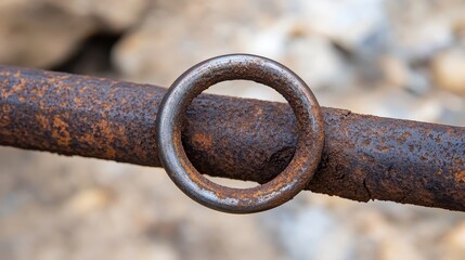 Rusty Metal Ring on Rusty Pipe in Natural Outdoor Setting