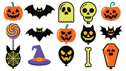 Fototapeta premium Halloween Icons Pumpkins Bats Skulls More
