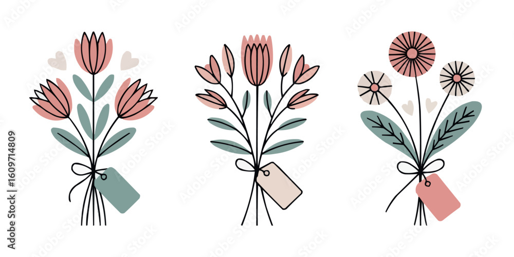 Poster stylish vector dog illustration set with simple flat design elements for creative projects