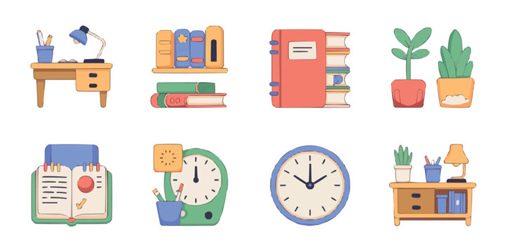 Stylized Dog Icon Illustration Pack with Various Breeds and Color Options