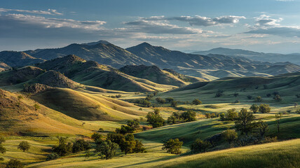 Peaceful Rolling Hills Bathed in Soft Morning Light in a Serene Natural Landscape
