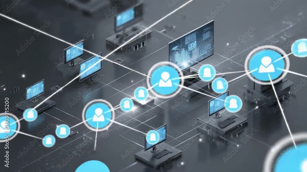Poster digital connections: a futuristic visualization of interconnected computers linked in a complex netw