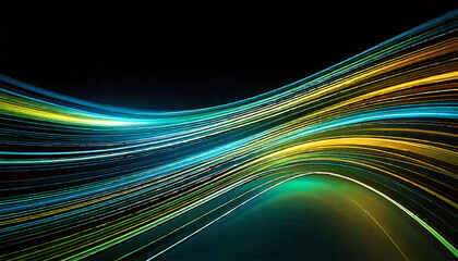 Car motion trails. Blue, green, yellow Speed light streaks background with blurred fast moving speed light effect. Racing cars dynamic flash effects city road with long exposure night lights