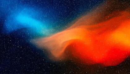 Space background. Yellow colorful galaxy. Realistic purple nebula with stardust and planet. Shining stars in cosmos. Futuristic backdrop for poster, brochure, banner. Vector Illustration.