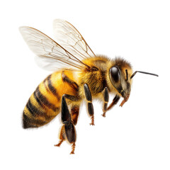 Detailed view of a honeybee in flight showcasing its vibrant colors and intricate features