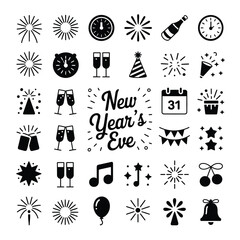 New Years Eve Celebration Icons party holiday