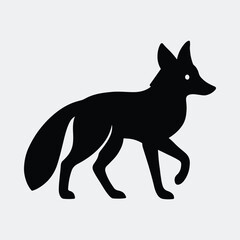 Silhouette fox walking minimalist style black and white vector illustration